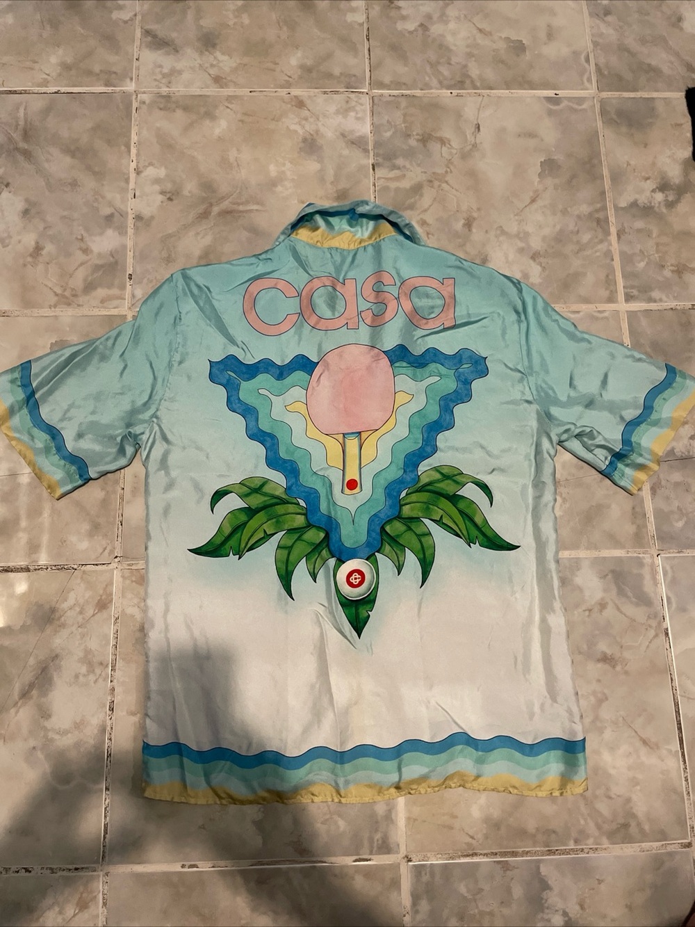 Casablanca Wavy Tennis Ping Pong Silk Summer Button Down Tee Small Preppy
